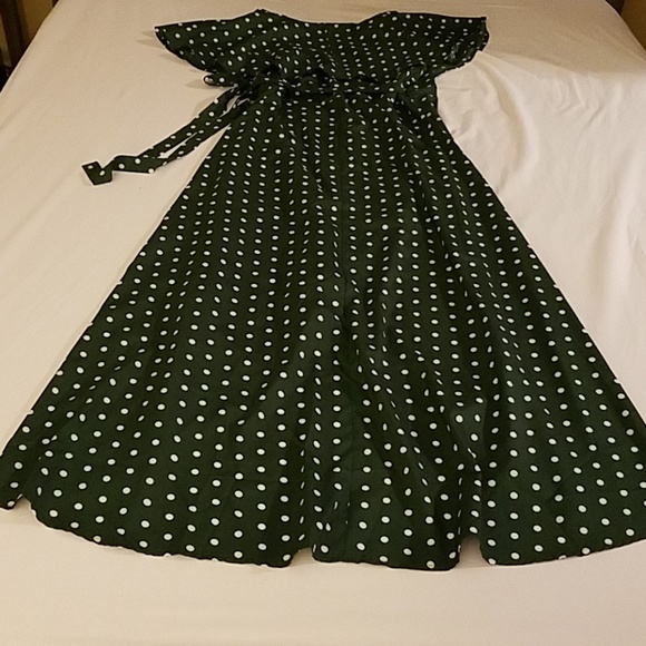 High Low Hunter Green Poke-A-Dot Wrap Dress - Picture 3 of 3